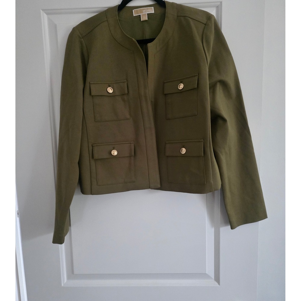 Michael Michael Kors Olive Green Military Utility Jacket Gold Buttons XL
